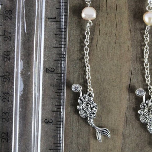 Hand crafted Fresh Water Pearl & Mermaid Dangle Earrings - Picture 6 of 6